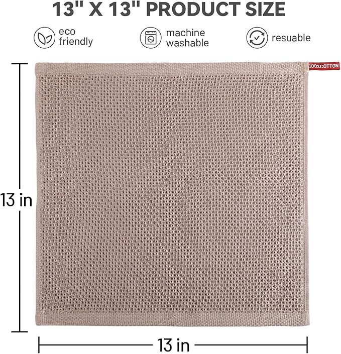 Dish Cloth for Kitchen 6 Packs Cotton Cleaning Rags in Waffle Wave, Ultra Soft Super Absorbent Dishcloth for Washing Dishes, 13” x 13” Quick Drying Reusable Dish Towels for Home Kitchen (Mixed Color)