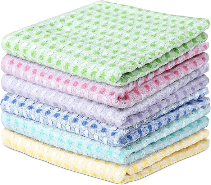 Vintage Vista 100% Cotton Dish Cloths (Pack of 6) - Dish Rags for Washing Dishes - Reusable & Highly Absorbent Kitchen Towels - Kitchen Rags fo Easter - (12" x 12" - Multicolor Honeycomb)