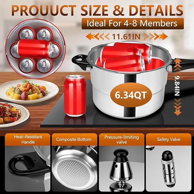 pressure cooker 6 qt Aluminum Pressure Cooker, All Stovetops Induction Compatible Thickened Pressure Cooker with Spring ollas de presión para cocinar 6+ quart