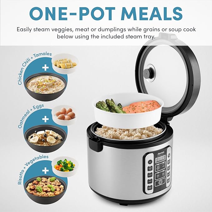 Aroma Housewares AROMA® Professional 20-Cup (Cooked) / 5Qt. Digital Rice Cooker, Steamer, and Slow Cooker Pot with 10 Smart Cooking Modes, Including Sauté-then-Simmer®
