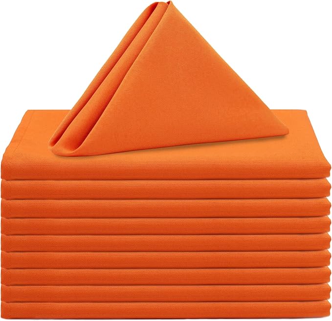 Your Chair Covers Cloth Polyester Napkins, 20 x 20 Inch, Washable Dinner Fabric Linen Napkins with Hemmed Edges for Restaurant, Wedding and Holiday Pack of 10 (Orange)