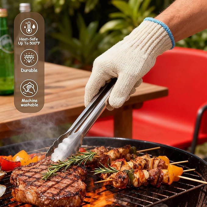 Heat Resistant Gloves - 932°F Oven Gloves, Cut-Resistant Grill Gloves, Cooking Gloves for BBQ, Grilling, Baking, Cutting, Welding, Smoker Fireplace, 1 Pair (2 Pieces Set), White