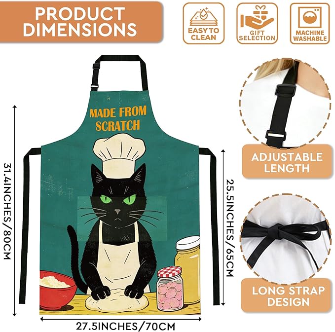 Funny Aprons for Women, Cat Mom Gifts, Made from Scratch Aprons for Women with Pockets