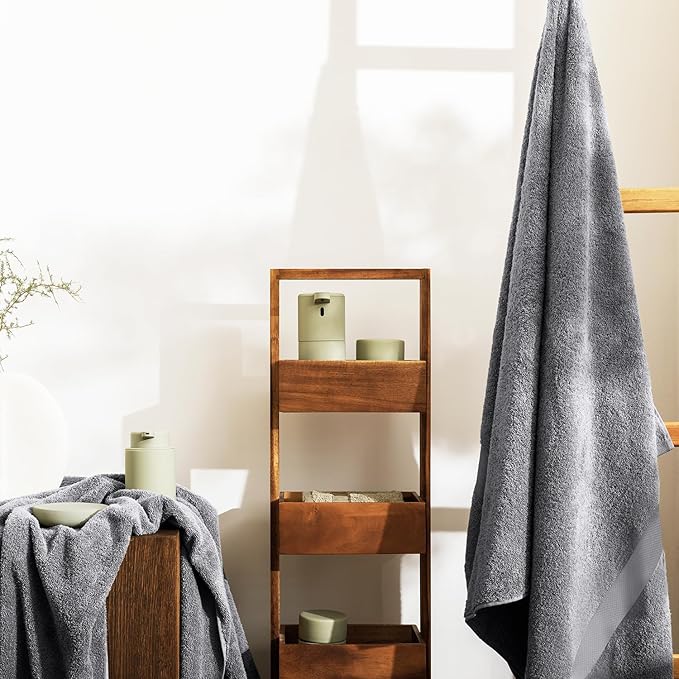 Oakias Premium Towel Set 600 GSM 6 Piece Grey - 100% Ring Spun Cotton Highly Absorbent Towels Set - Super Soft Bathroom Towel Set - Hotel Quality Double Stitched Hem - Ideal for Hotels, Spa, Gyms