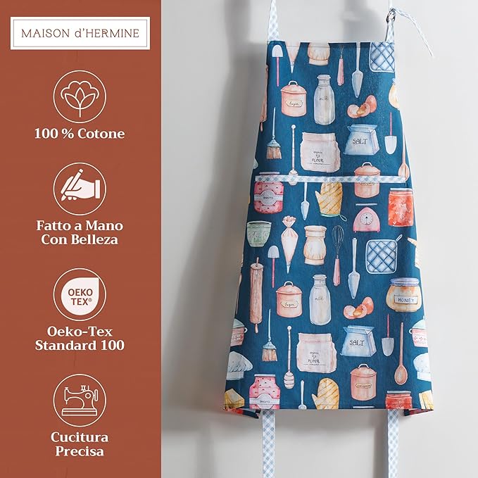 Maison d' Hermine 100% Cotton Apron for women with Pocket Kitchen Chef Apron for Men Cooking Mothers Day Gifts