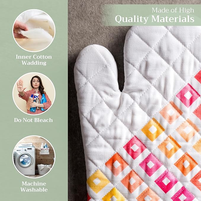 Maison d'Hermine Oven Gloves 100% Cotton Oven Mitt 7" x 13" with Loop Heat Resistant BBQ Cooking Gloves Baking Grilling Gifts for Mothers Day Spring/Summer (Pack of 1, Summer Maze)