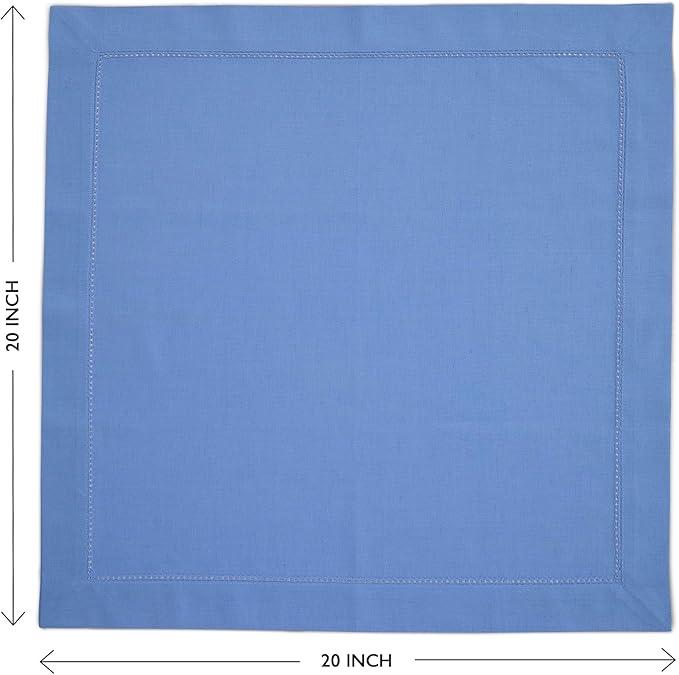 Solino Home Dusty Blue Napkins Set of 4 - Cotton Linen Hemstitch Dinner Napkins Cloth 20 x 20 Inch for Spring, Summer, Mothers Day - Handcrafted and Machine Washable