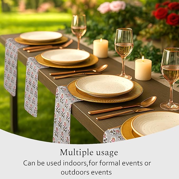 CPC Labra Gray Indian Block Print Cotton Cloth Napkins Set of 4, 18x18 Reusable Everyday Napkins, Soft, Absorbent, Floral Dinner Napkin, Holiday, Party Gift, Spring,Mother's Day