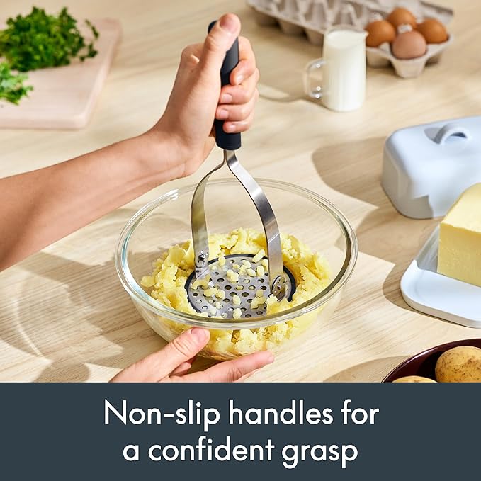 bella 2 Piece Compact Masher and Whisk Set, Fold Flat, Stainless steel and silicone, Foldable Masher, Ballon Whisk, Flat Whisk, Non-stick, Nonslip, Heat safe to 425°F, Slate