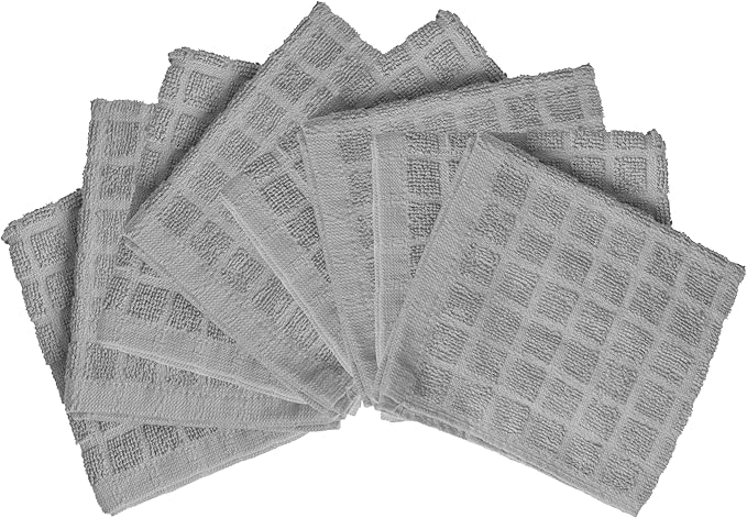 Bumble Dish Cloths (8 Pack) | 12" x 12" | 100% Cotton Kitchen Towels | 406 GSM | Soft, Highly Absorbent & Durable Dish Towels for Kitchen | Gray
