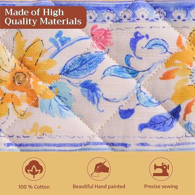 Maison d' Hermine Pot Holders 100% Cotton Heat Resistant Potholders 8" x 8" Hot Pads with Loop BBQ Cooking Baking Gifts for Mothers Day Handling Hot Pans Spring/Summer (Pack of 2, Girassol)