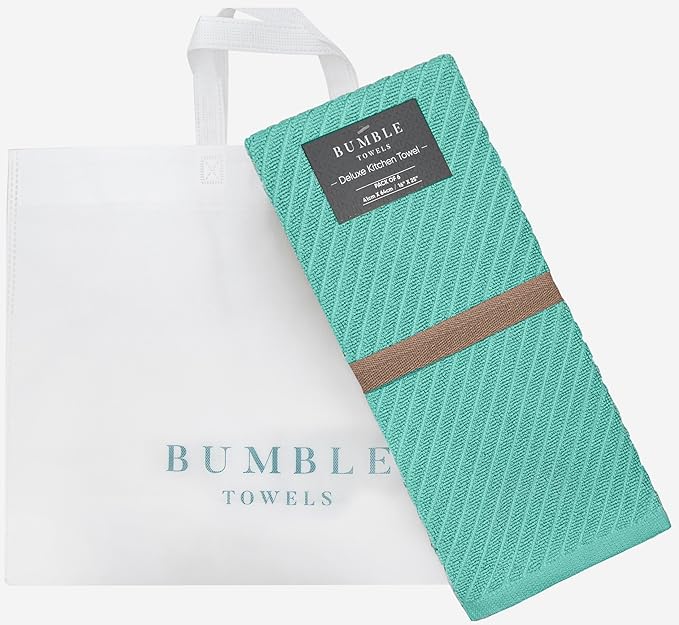 Premium Kitchen Towels (16”x 25”, 18 Pack) | Large Cotton Kitchen Hand Towels | Dish Towels | Diagonal Weave Design | 445 GSM Highly Absorbent Tea Towels Set with Hanging Loop | Aqua