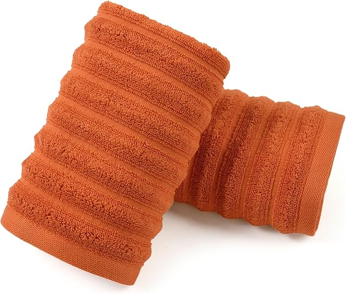 Jacquotha Orange Hand Towels Set of 2 - Ribbed Bathroom Towels Fall Decor, Daily Use & Autumn Gatherings, 13x29 Inches