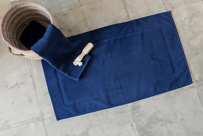 SALBAKOS 100% Turkish Cotton Bath Mat Set 2-Piece - 20x34 inch, Hotel & Spa Collection, Soft, Absorbent, Long Lasting, Durable Bathroom Rugs | Made in Turkey (Navy, 2 Bath Mats)