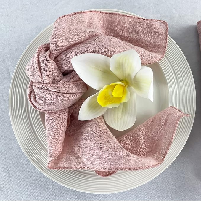 EHLDekol Gauze Cloth Napkins 6 Pack 16x16 Inches 100% Natural Soft Cotton Weddings Decorative Parties Family Everyday Use Bulk Linen Dinner Napkins (Dusty Pink, 6 Pack)