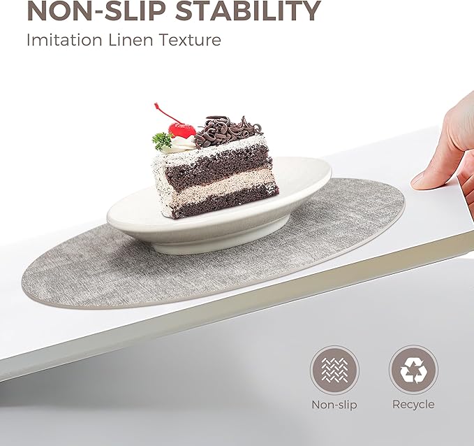 13" Round Placemats Set of 6, Reversible Faux Leather Heat Resistant Table Mats, Waterproof Oilproof Wipeable Table Protective Placemats for Vinyl, Washable for Indoor & Outdoor Use (6, Light Grey)
