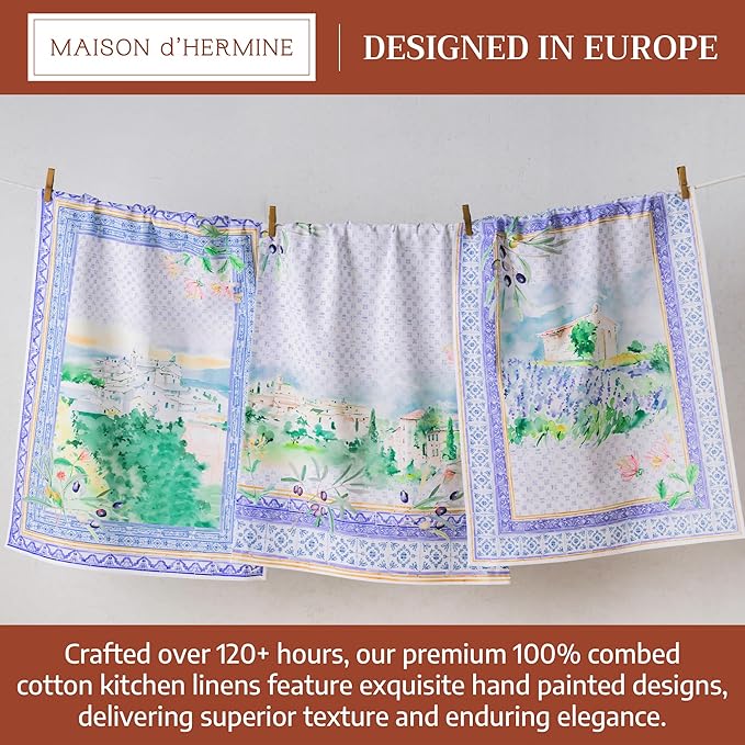 Maison d' Hermine Kitchen Towel 100% Combed Cotton Premium Set of 3 Kitchentowels Easter Tea Towels (20"x27.50") for Table Cleaning, Dining, Buffet Parties & Wedding Use -Luberon