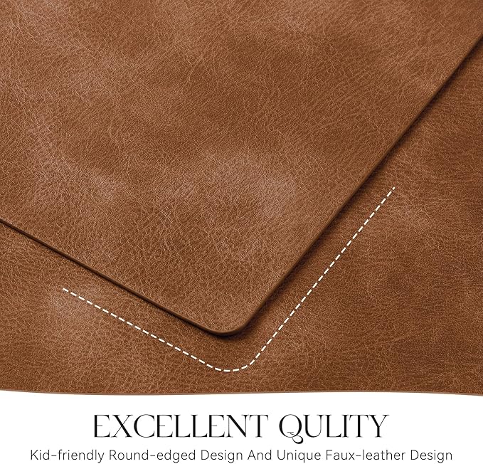 MOSAYT Vinyl Placemats Set of 6-12 X 17 Inch - Faux Leather 100% Waterproof Oil-Proof Wipeable PU Place Mats, Heat Resistant Reversible Table Mats for Kitchen, Dining, Outdoor (Reddish Brown)