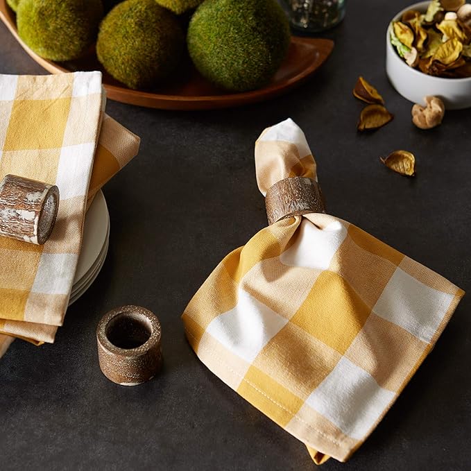 DII Buffalo Check Collection, Classic Farmhouse Cloth Napkin Set, 20x20, Honey Gold, 6 Piece