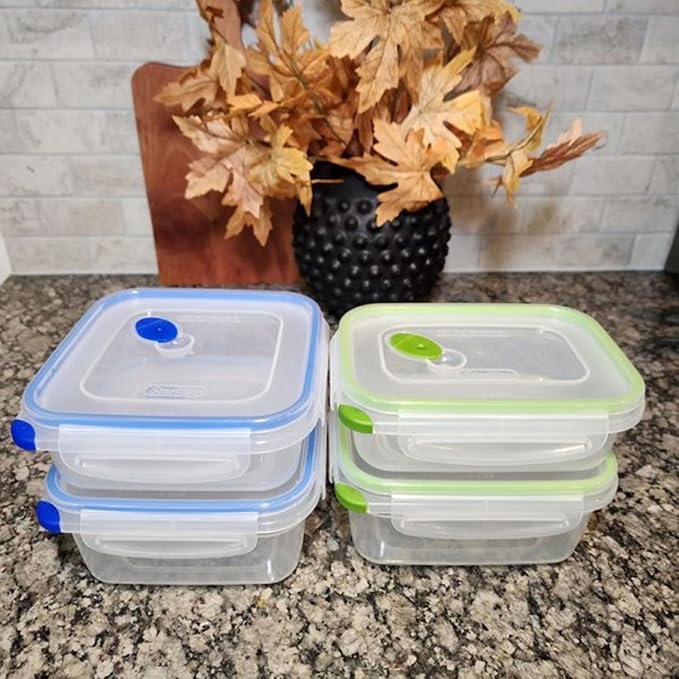 Sterilite Ultra-Seal 4.5 Cup Rectangle, Airtight Food Storage Container, Latching Lid, Microwave and Dishwasher Safe, Clear With Green Gasket, 24-Pack