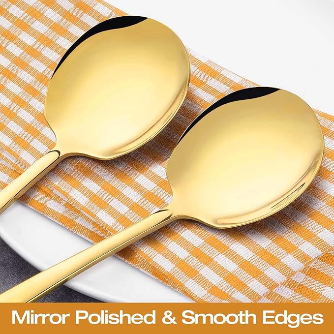Extra Large Serving Spoons Set 11.7-Inch Gold Serving Utensils 18/8 Stainless Steel Big Metal Spoons for Buffet, Parties, Catering, Banquet - Dishwasher Safe (6-Pack, Gold)