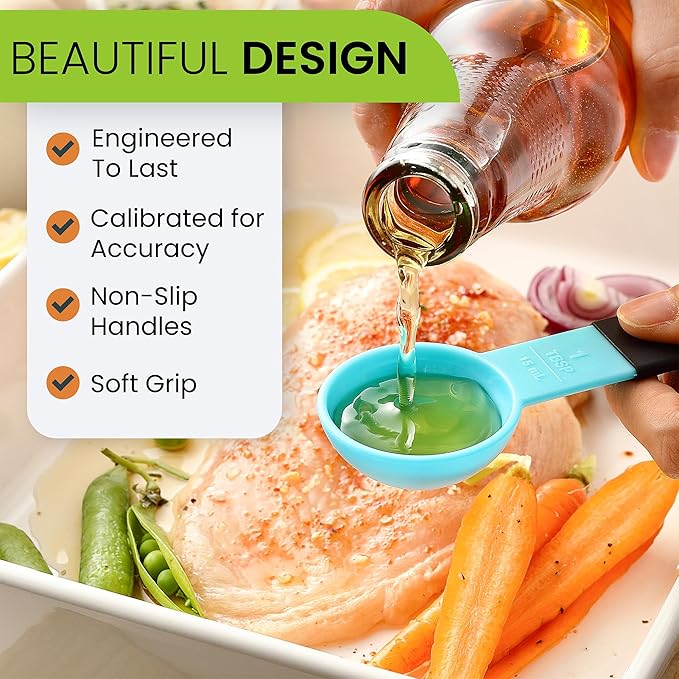 Spring Chef Magnetic Measuring Cups and Spoons Set of 9, Nesting Plastic Kitchen Tool with Easy to Read Markings - Measure Dry or Liquid Ingredient, BPA Free, Aqua Sky