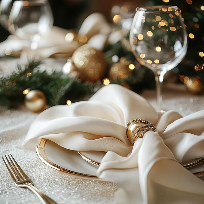 Wealuxe White Cloth Napkins Set of 24 - 17x17 Inches, 220 GSM Thick and Durable 100% Polyester Napkins, Stain and Wrinkle Free Dinner Napkins Cloth Washable, Soft