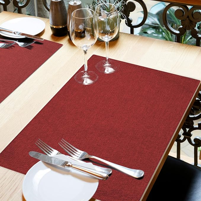 Cloth Placemats Set of 4, Cotton Linen Blend Machine Washable Double Layered Durable Place Mats Heat Resistant Placemats Wrinkle Free Thick Fabric Dining Table Mats (Red, 4)