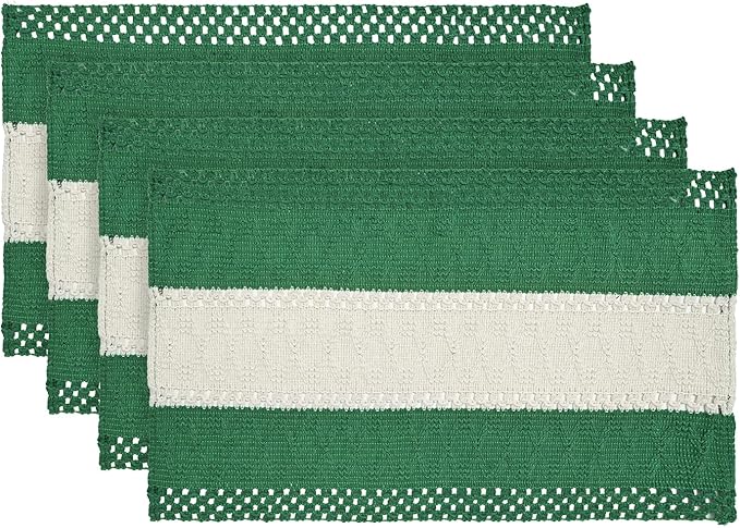 Artoid Mode Dark Green Farmhouse Rustic Placemats Set of 4,12x18 Inch Seasonal Hollow Table Mats Party Kitchen Dining Decoration