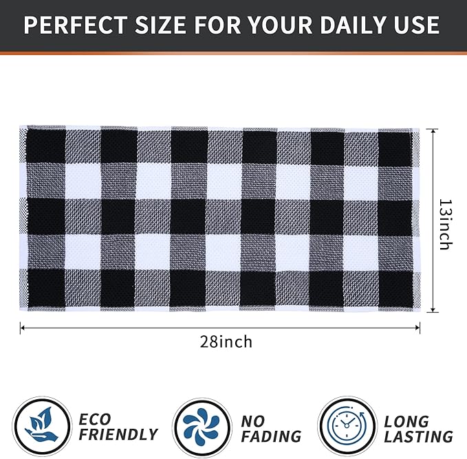 Mordimy 100% Cotton Waffle Weave Kitchen Towels, 13 x 28 Inches, Super Soft and Absorbent Buffalo Check Dish Towels for Drying Dishes, 6-Pack, Black & White