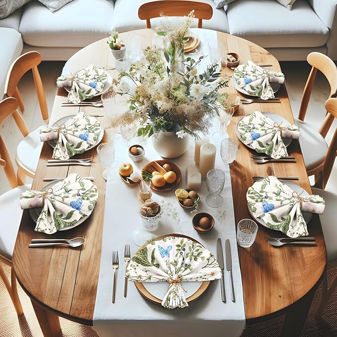 Funnymoom 24 Pcs Herbs and Wild Flowers Cloth Napkins Floral Plants Reusable Napkins Country French Toile Dinner Soft Absorbent for Summer Holiday Party