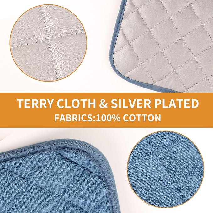 5 Pack Pot Holders for Kitchen Easy-Care Cotton Machine Washable hot Pads for Kitchen for Cooking and Baking Oven Smog Blue