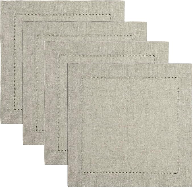 Solino Home Linen Square Placemats Set of 4-100% Pure Linen Natural Cloth Placemats 14 x 14 Inch - Classic Hemstitch, Machine Washable Place Mats for Spring, Summer, Mothers Day