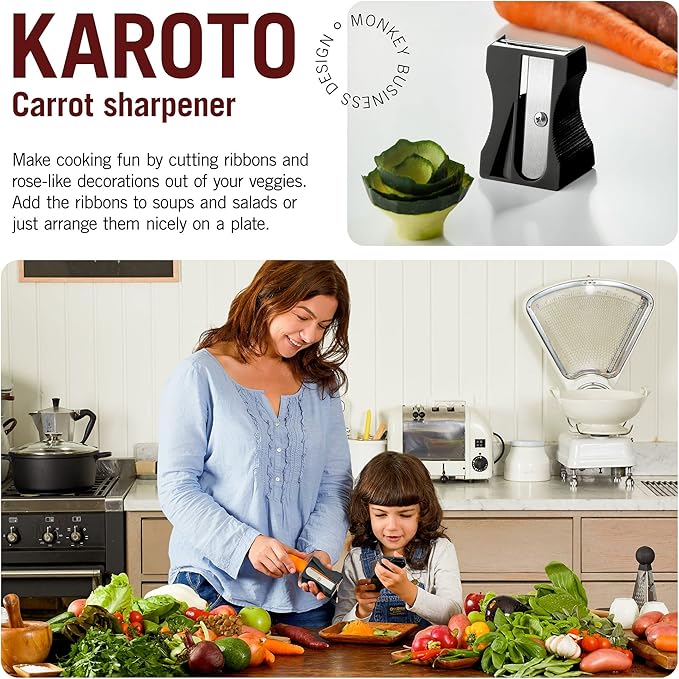 Karoto Carrot Sharpener | Vegetable Peeler | Veggie Peeler & Cucumber Peeler | Fun Kitchen Gadgets | from a Series of Unique Peelers for Kitchen | Fun Kitchen Stuff | by Monkey Business (Black)