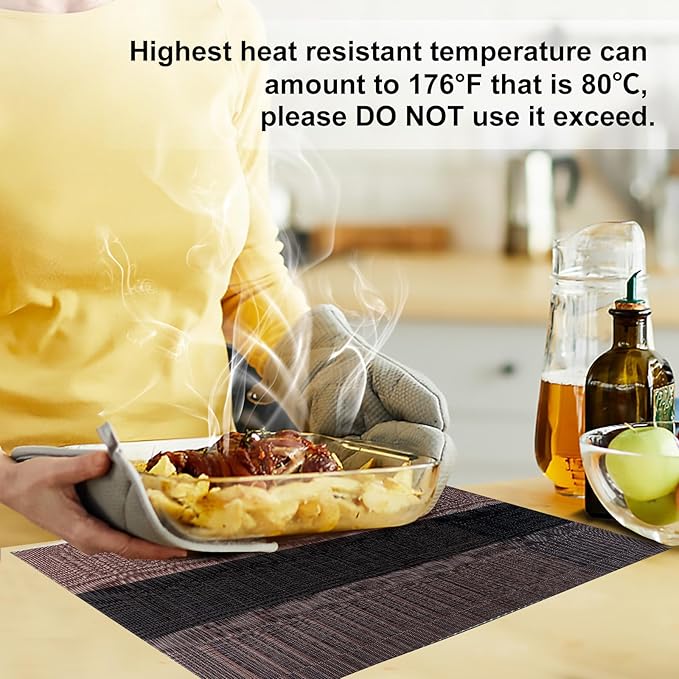 Aofmee Placemats, Heat Resistant Place Mats Set of 6, Washable PVC Table Mats, Woven Vinyl Plastic Placemats for Kitchen Dining Table, Non-Slip Stain Resistant Placemat Indoor Outdoor, Easy to Clean