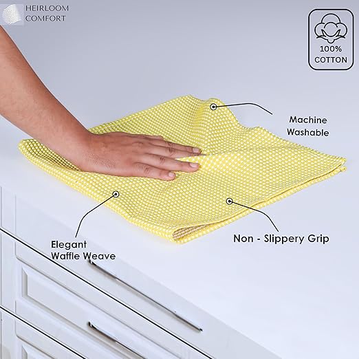 Dual Waffle Weave Dish Cloth, 12 Pack, 12x12 Inch, 100% Cotton, Reversible, Super Absorbent, Quick Dry, Soft for Cleaning, Durable Dishcloth Set, Hand Dish Rag, Lemon Yellow