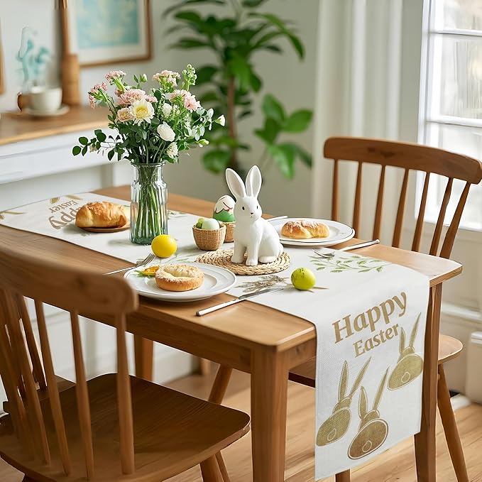 QINJIEJIE Table Runner for Table Happy Easter Carrots Rabbit Bunny Runner Seasonal Spring Kitchen Dining Table Decoration for Home Party Decor Easter Table Runner 72 Inch