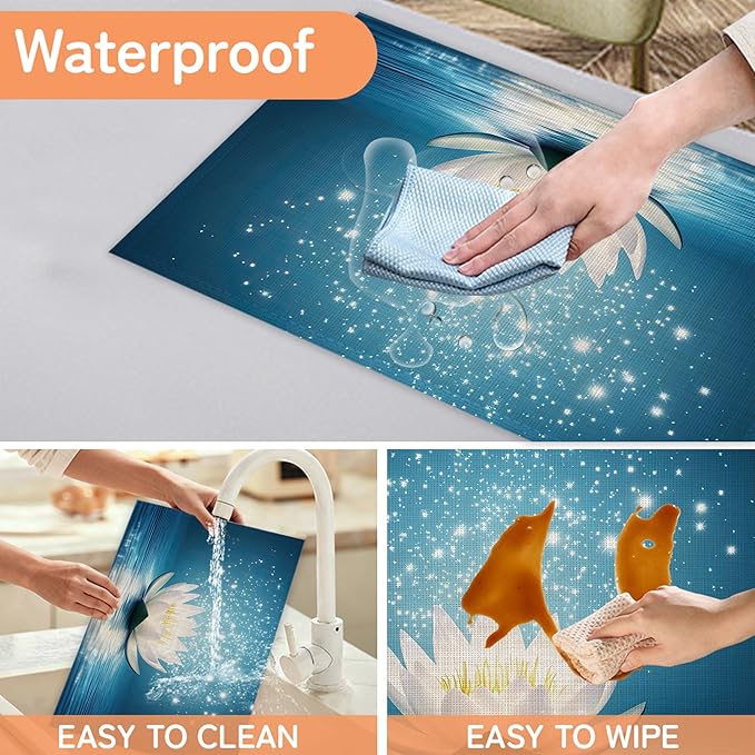 Water Lily Placemats Set of 6,Waterproof Heat Resistant Dining Table Plate Mat for Home Kitchen Dining Table 12x18Inch