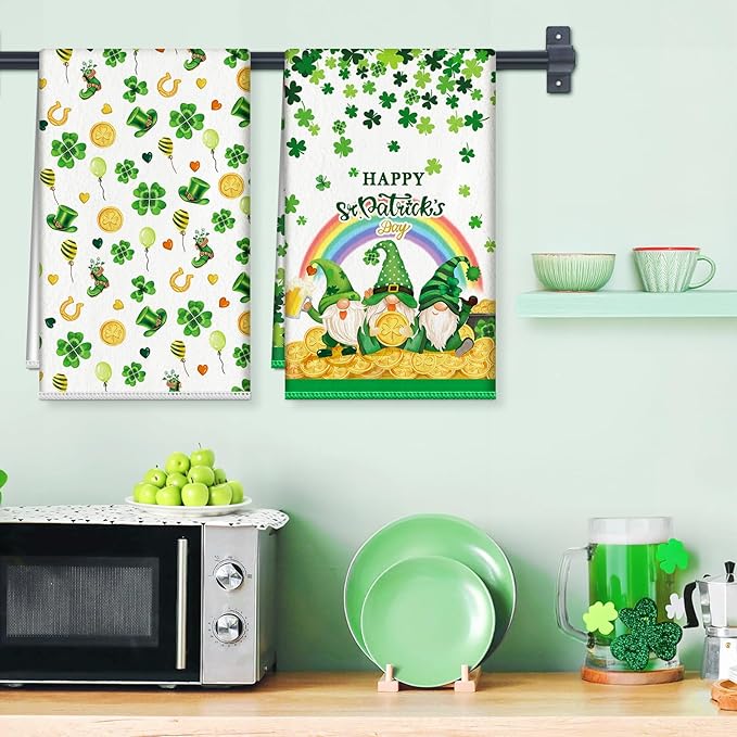 St. Patrick's Day Gnome Shamrock Microfiber Kitchen Towels, Soft Absorbent Hand Towel 15.7 × 23.6 inch, Thick Dish Cloth for Party Anniversary Holiday Decoration Housewarming Gifts