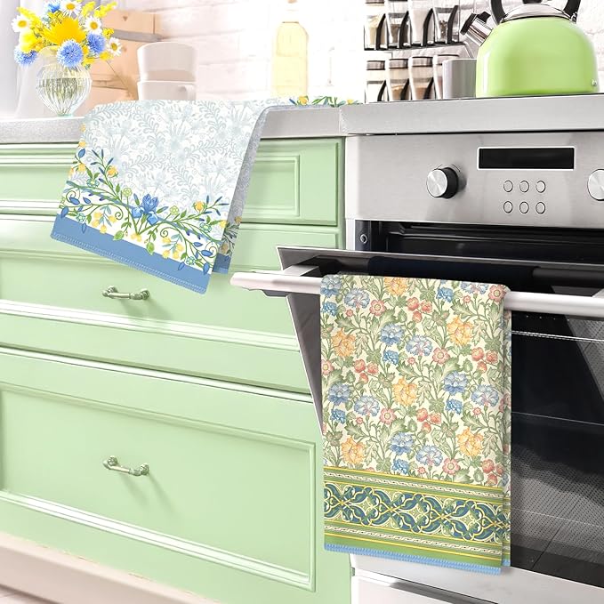 Vintage Rustic Flower Microfiber Kitchen Towels, Soft Absorbent Hand Towel 15.7 × 23.6 Inch, Thick Dish Cloth for Party Anniversary Holiday Decoration, Housewarming Gifts for Mom
