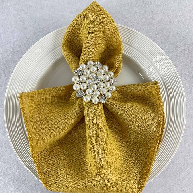 EHLDekol Gauze Cloth Napkins 6 Pack 16x16 Inches 100% Natural Soft Cotton Weddings Decorative Parties Family Everyday Use Bulk Linen Dinner Napkins (Gold/Yellow, 6 Pack)