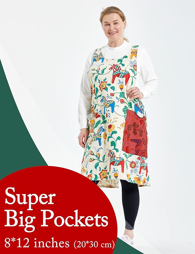 Big Plus Size Aprons for Women with Pockets Cotton Linen Baking Kitchen Cooking