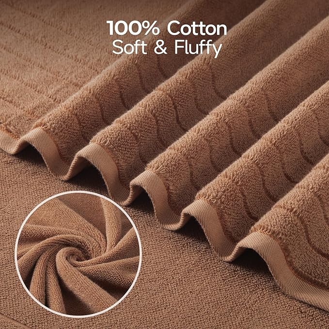 REDKISS 2 Pack 100% Cotton Thick Extra Large Bath Towels 35 X 70 Inches, Quick Dry, Ultra Soft & Highly Absorbent Brown Bathroom Towel Sets for Bathroom, Gym, Spa, Pool & Hotel