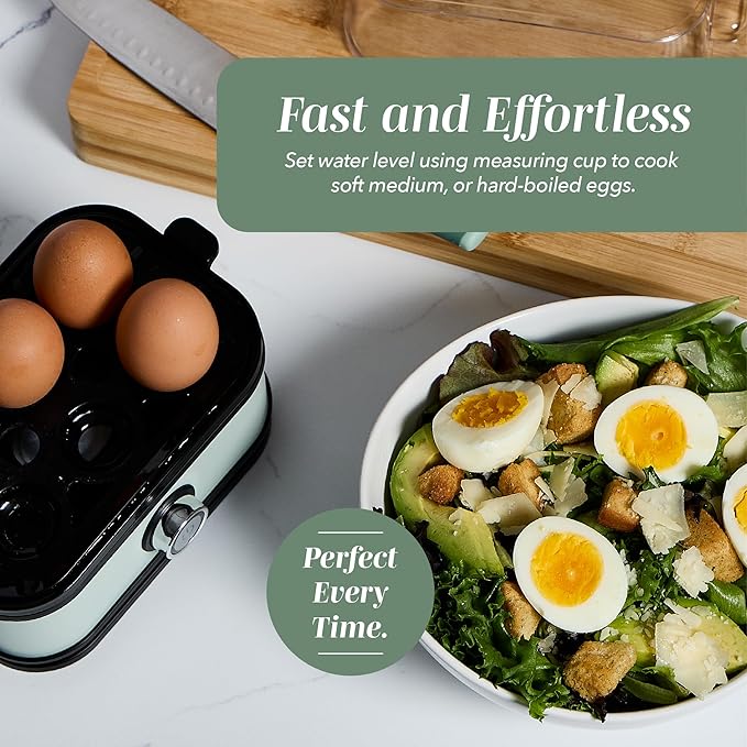 COOK WITH COLOR 6-Egg Capacity Egg Cooker – For Soft, Medium, Or Hard-Boiled Eggs, Rapid Cook Time, Auto Shut-Off & Boil-Dry Protection – Includes Tray, Measuring Cup & Lid – 210W Egg Maker, Sage
