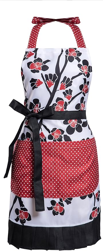 Lovely Flower Pattern Retro Aprons With Large Pockets for Women Girls Cooking Kitchen Bakery Mother's Gift