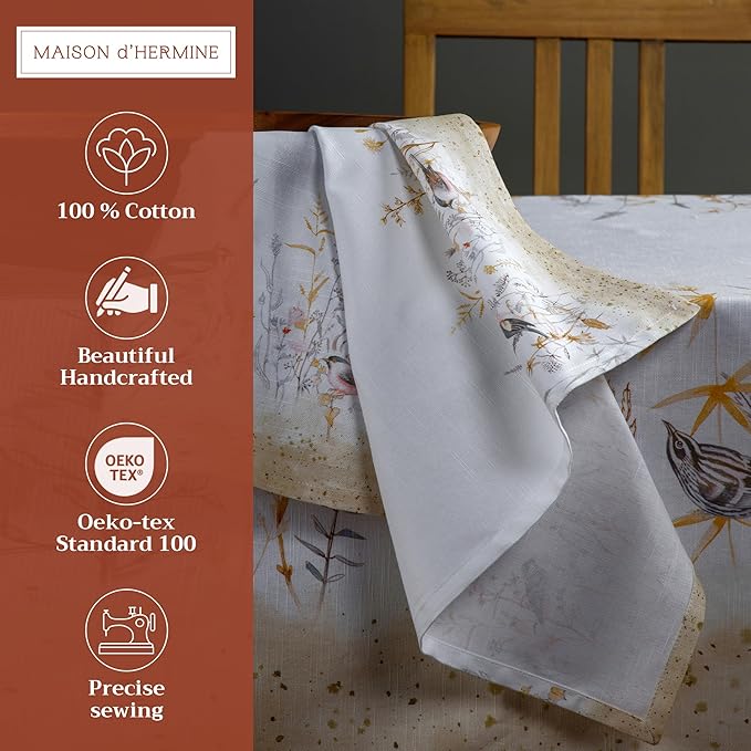 Maison d' Hermine Cloth Napkins Set of 4 100% Cotton Everyday Reusable Square Napkins Cloth Washable Dinner Wedding Gifts for Mothers Day Spring/Summer (Meadow Florals - Beige, 20" x 20")