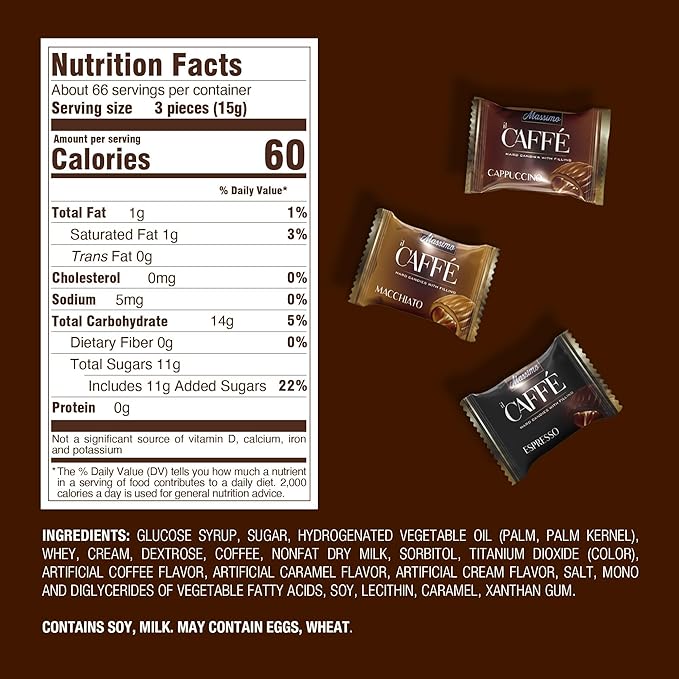 Maestro Massimo Assorted Coffee Candy - Individually Wrapped 2.2 Pound Bulk Bag, 3mg Caffeine per Hard Candy, Original Espresso, Macchiato, Cappuccino Flavored, Made with Bold Arabica Coffee (Pack of 1)