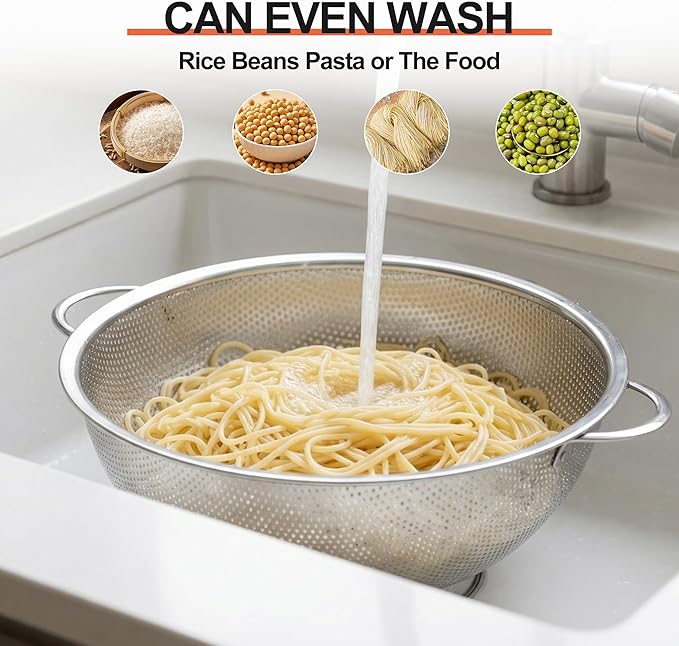 Kaishun Colander Stainless Steel 5-Quart, Strainer for Kitchen Food, Dishwasher Safe
