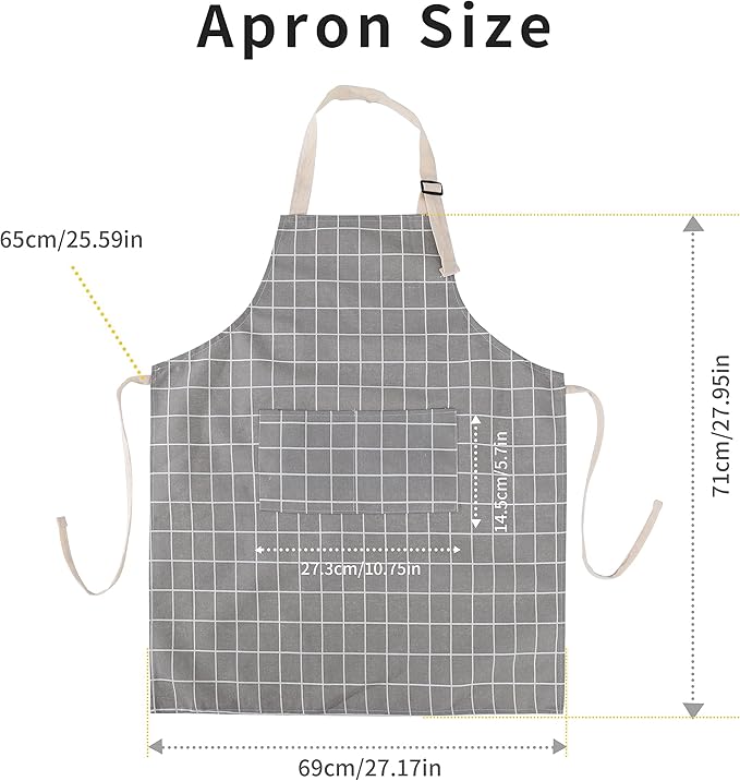 Tosewever 2 Pack Cotton Adjustable Bib Apron for Women, Cooking Kitchen Aprons with Pockets BBQ Drawing, Mom Woman Men Chef (Cotton - Grey/Green, 2)