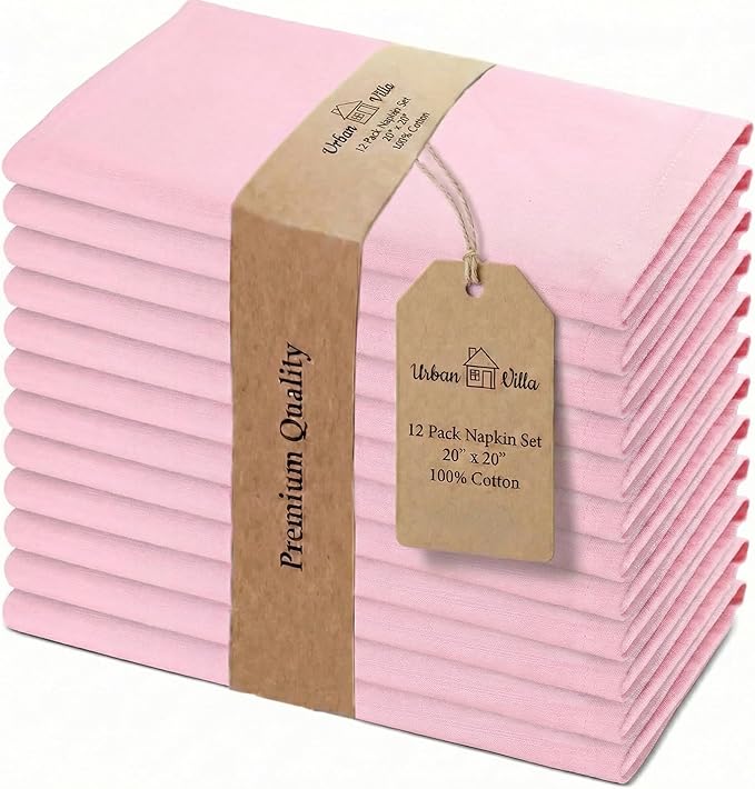 Urban Villa Cloth Napkins Pink Dinner Napkins Set of 12(20X20)100% Cotton Slub Absorbent Washable Durable Reusable Cloth Napkins Ideal for Easter Decorations Hotel Collection Farmhouse Parties Napkins